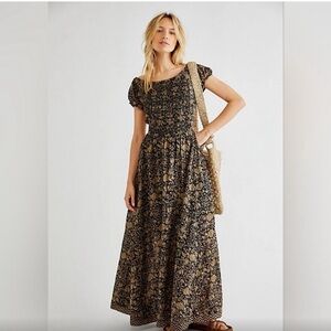 Free People Black and Gold Floral Maxi Dress